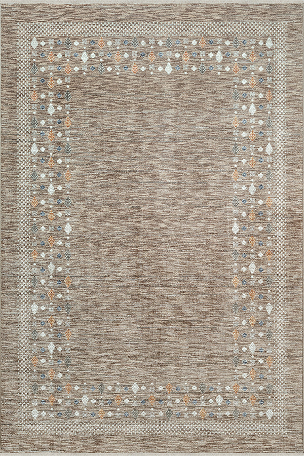 Vloerkleed Valeria 92243 Donkerbeige – warme tint met korte pool – bovenaanzicht