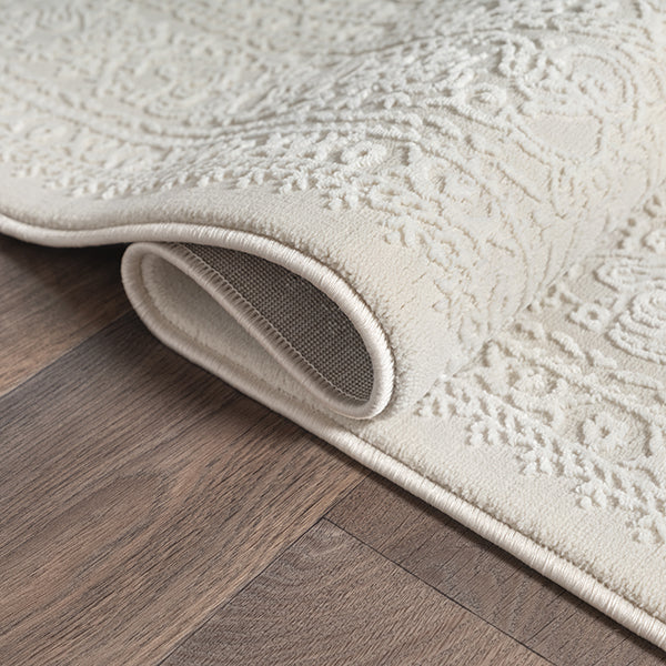 Vloerkleed Sign 1978 Crème – Wasbaar Kleed met 3D-Effect – detail van het 3D-reliëf