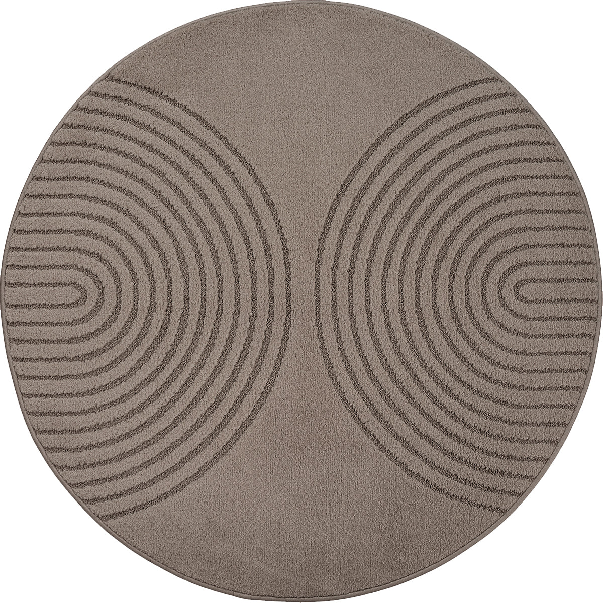 Vloerkleed Eclipse 2320 Bruin – Grafische cirkels op jute rug – detail van de pool