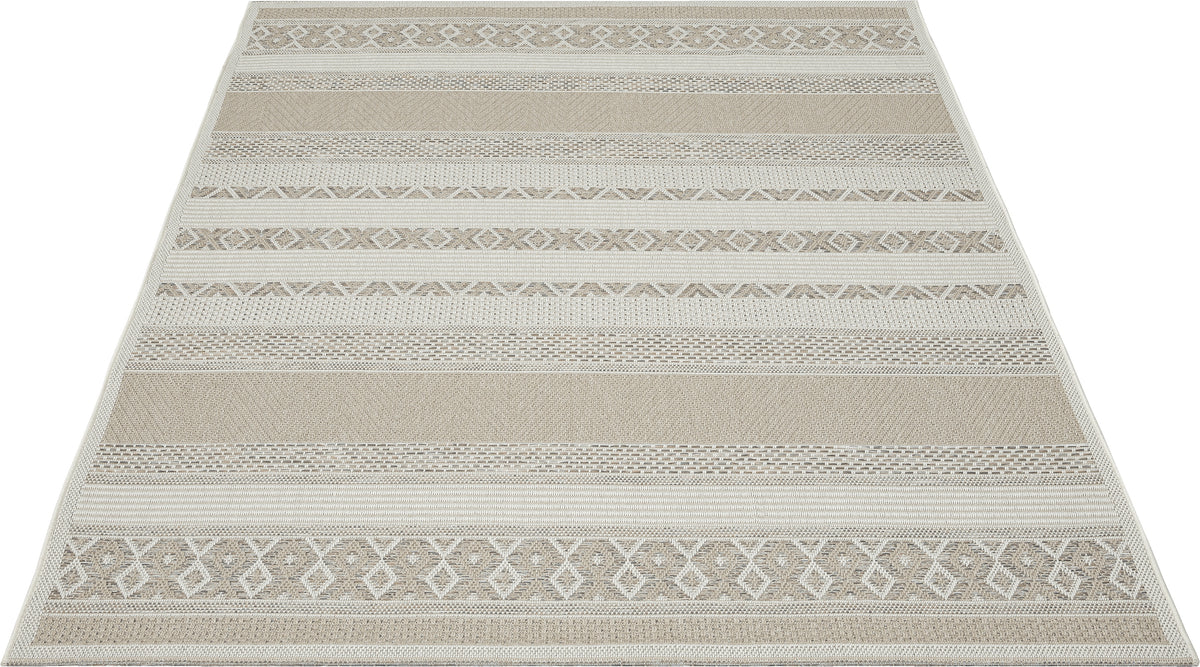 Vloerkleed Ottawa 22565 Beige – Weerbestendig en Vlak Geweven – hoek met vilten rugzijde