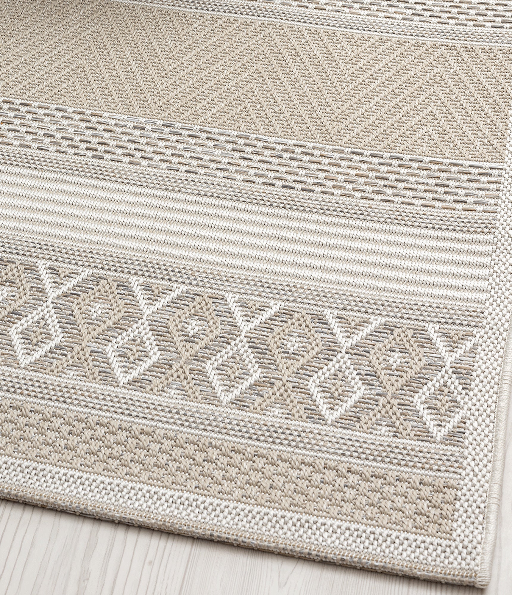 Vloerkleed Ottawa 22565 Beige – Weerbestendig en Vlak Geweven – detail van het weefsel