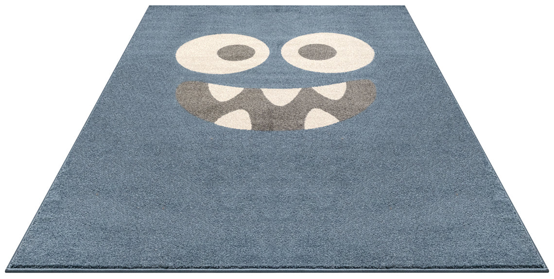 Vloerkleed Sound 40499 Blauw – koele tint met zachte pool – opgerolde hoek met de juterug