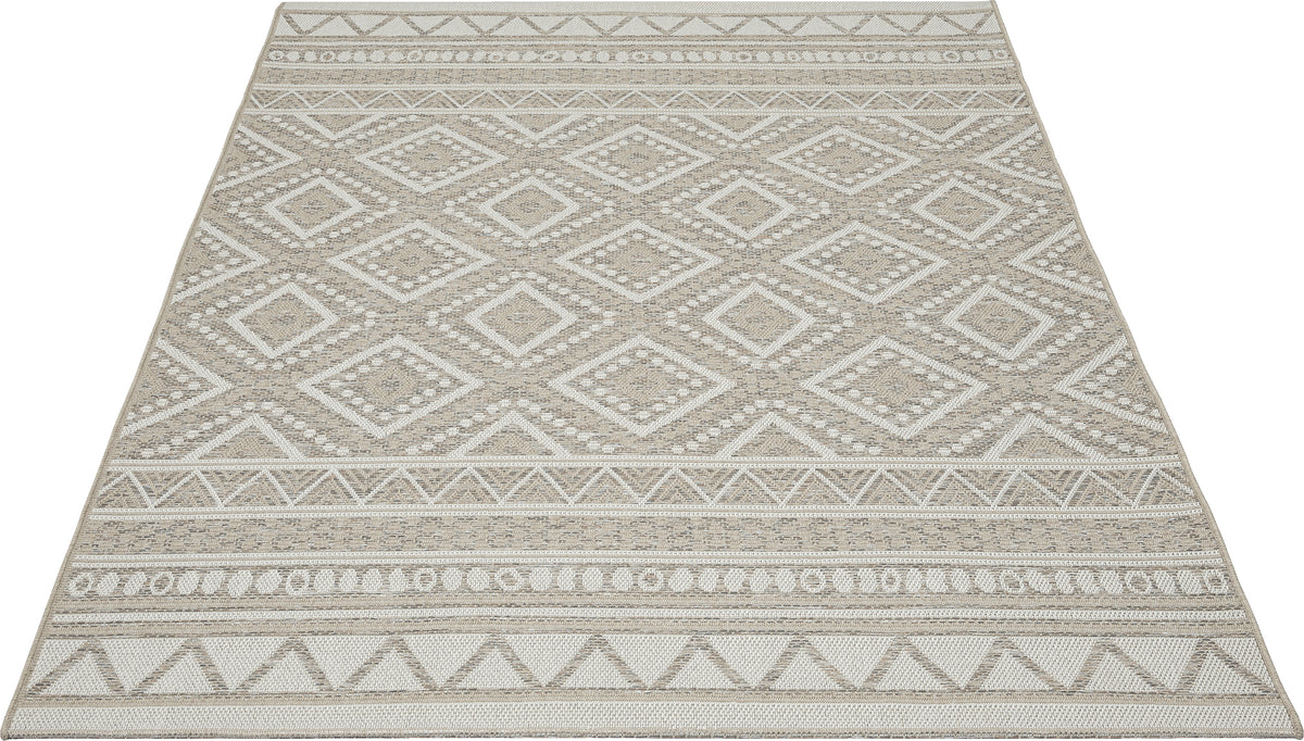 Vloerkleed Ottawa 22567 Beige – Vlak Buitenkleed tot 300x400 cm – omgeslagen hoek met vilten rug
