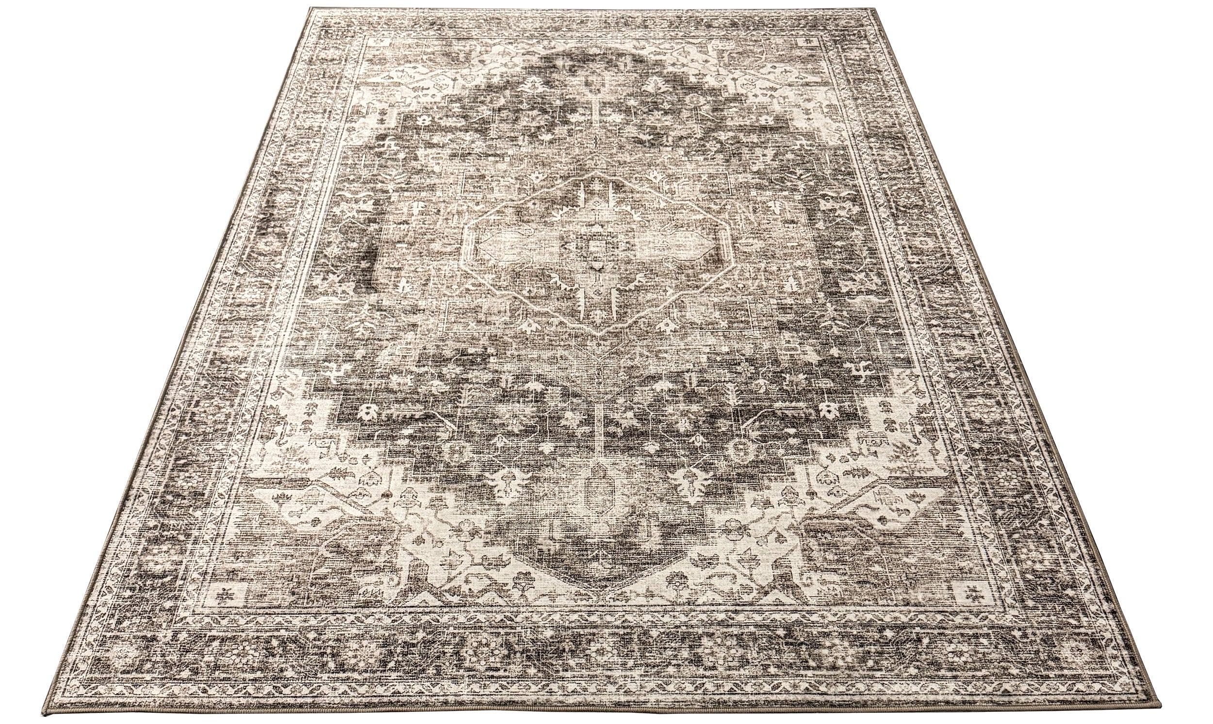 Vloerkleed Aria 3202 Beige – Licht Kleed van 100% Polyester – sfeerimpressie naast het bed