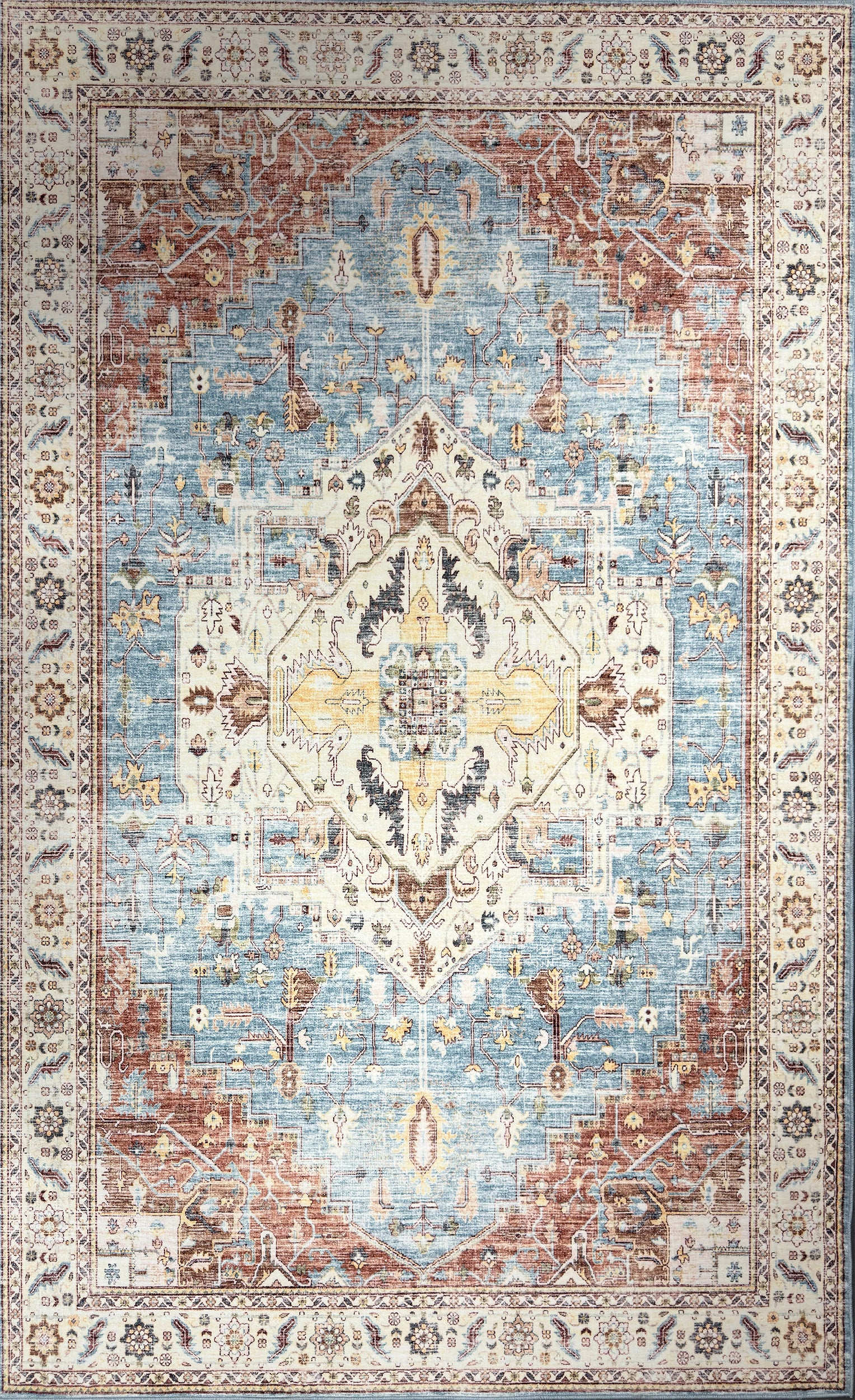 Vloerkleed Aria 3204 Multicolour – Kleurrijk en Laagpolig – bovenaanzicht van het kleurrijke kleed