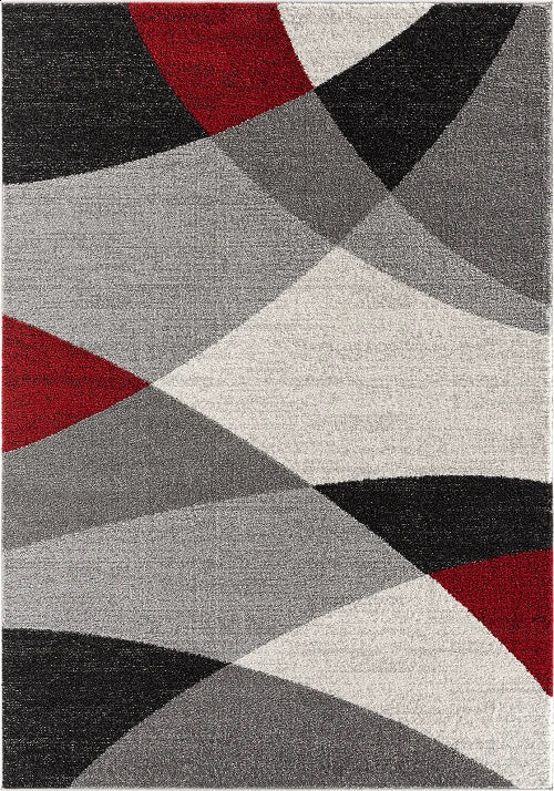 Karpet24 Abstract Modern Vloerkleed – Grijs, Rood & Zwart - Vooraanzicht