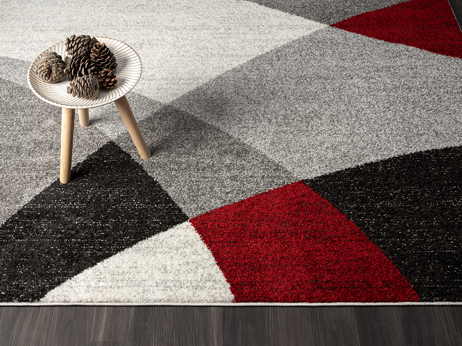 Karpet24 Abstract Modern Vloerkleed – Grijs, Rood & Zwart — sfeerbeeld in interieur