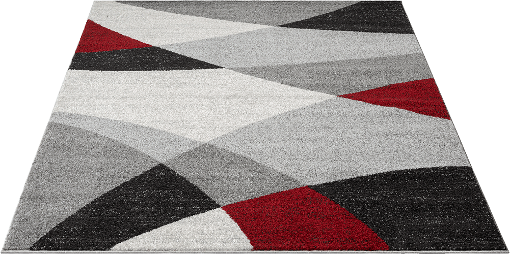 Karpet24 Abstract Modern Vloerkleed – Grijs, Rood & Zwart — bovenaanzicht