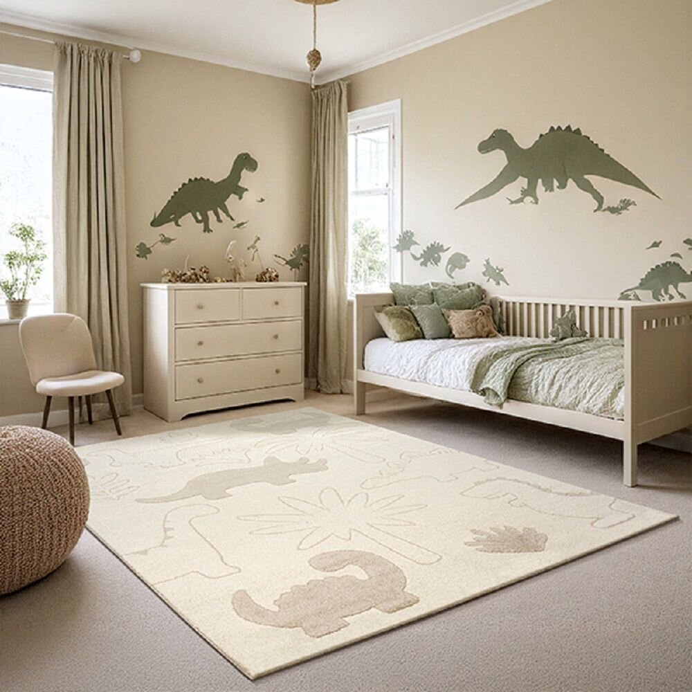 Karpet24 Alina Kids – Schattig Dino Vloerkleed voor Kleine Avonturiers Crème — sfeerbeeld in interieur