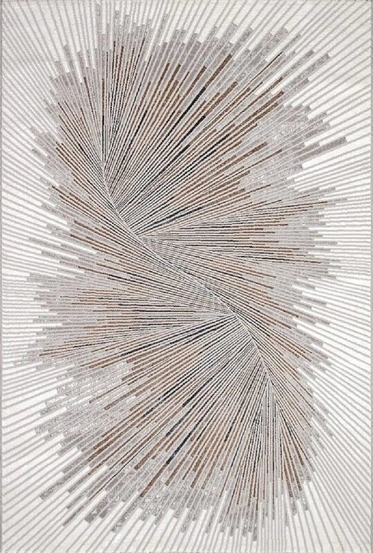 Karpet24 Creation Dynamic - Abstract Vloerkleed met Spiraaldesign in Grijs en Crème - Vooraanzicht