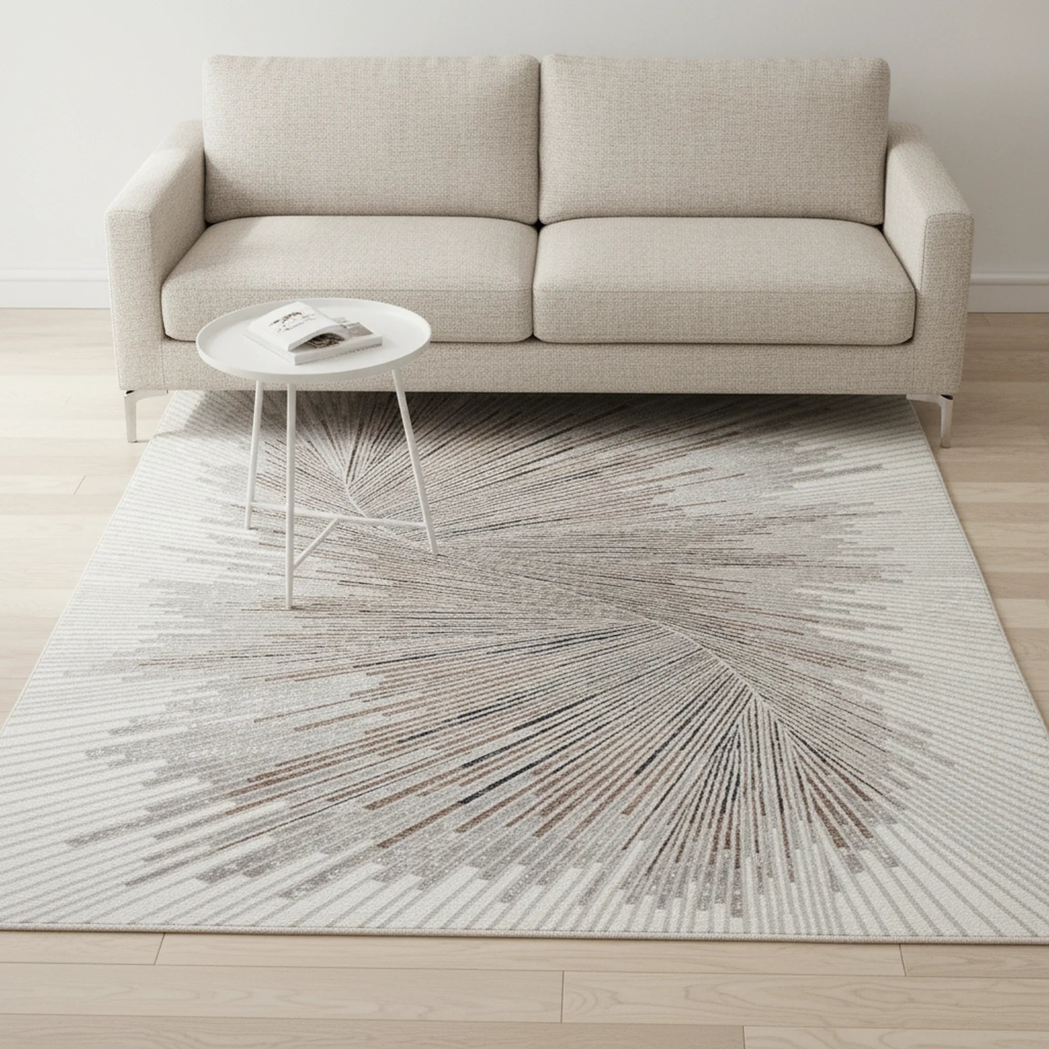 Karpet24 Creation Dynamic - Abstract Vloerkleed met Spiraaldesign in Grijs en Crème - Sfeerbeeld