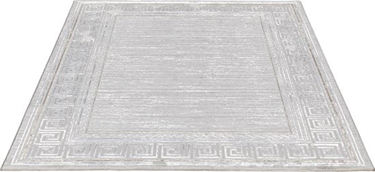 Karpet24 Creation - Stijlvol Vloerkleed in Grijs met Luxe Goud-Zilveren Details - Vooraanzicht