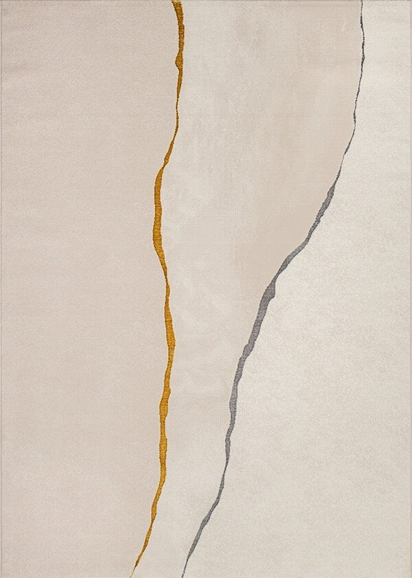 Karpet24 Creation Vloerkleed - Strakke Abstracte Stijl met Goud-Grijs Contrast op Crème - Vooraanzicht