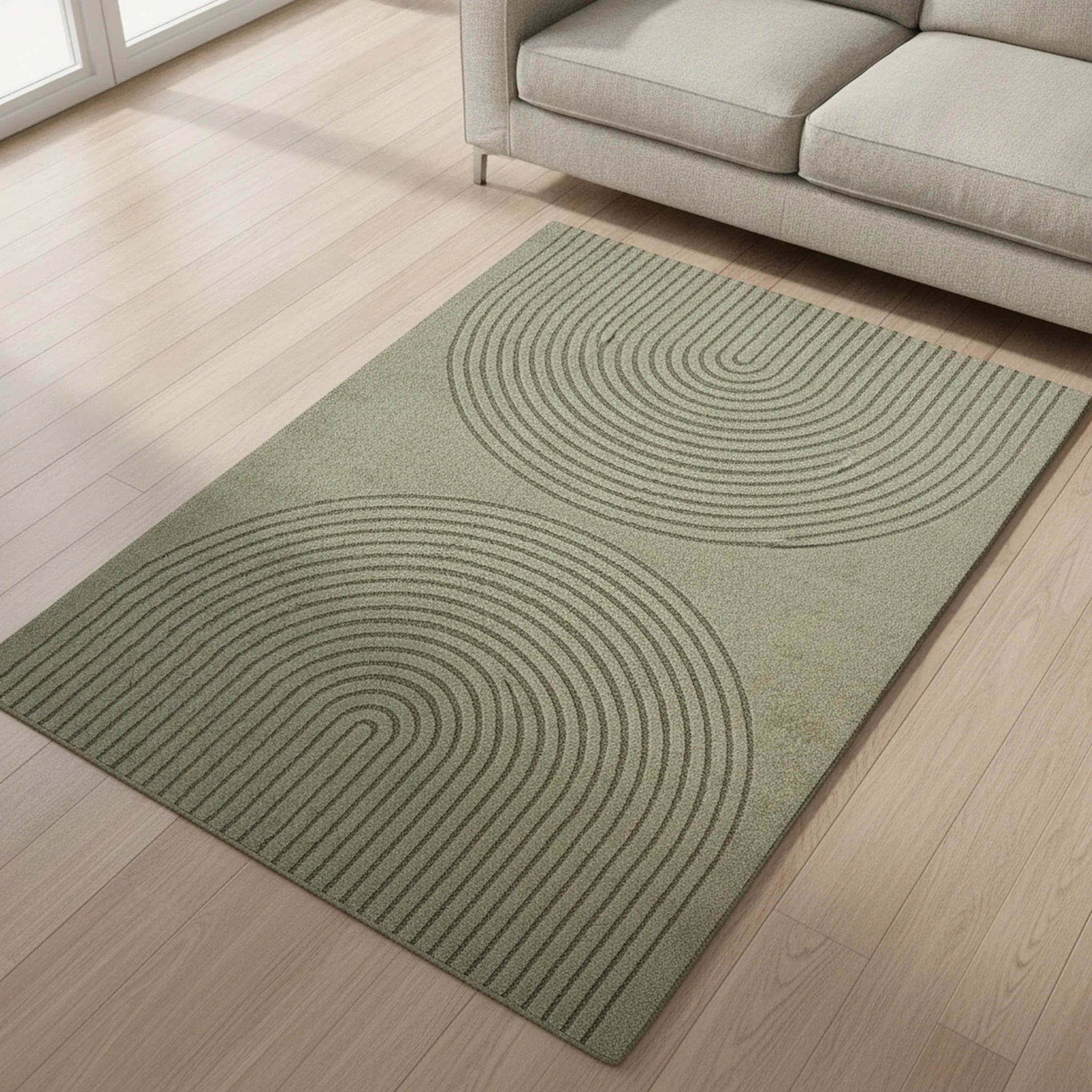 Karpet24 Eclipse – Modern laagpolig vloerkleed, geometrisch patroon in groen - Sfeerbeeld