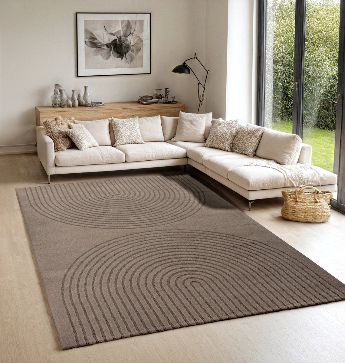 Karpet24 Eclipse – Modern laagpolig vloerkleed, geometrisch patroon in bruin — sfeerbeeld in interieur