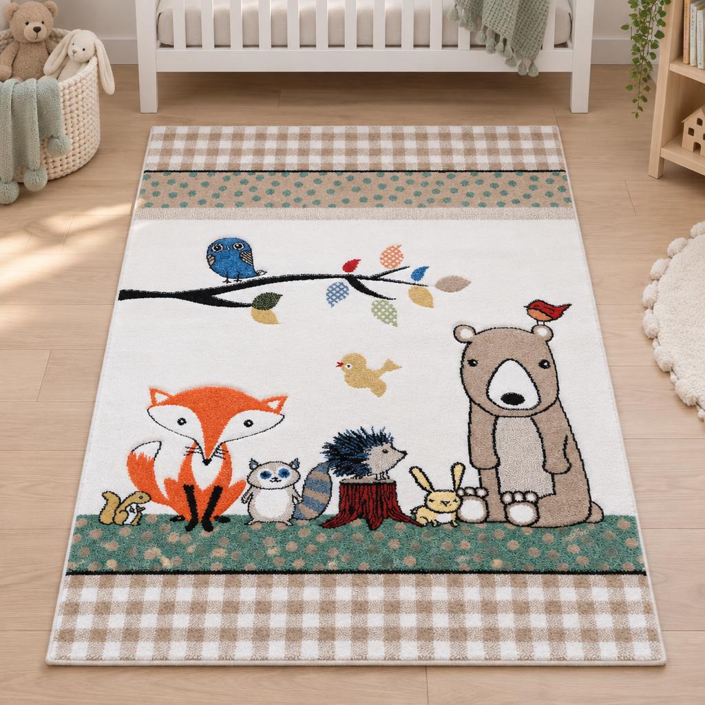 Kindervloerkleed Bosdieren – sfeerimpressie in de babykamer