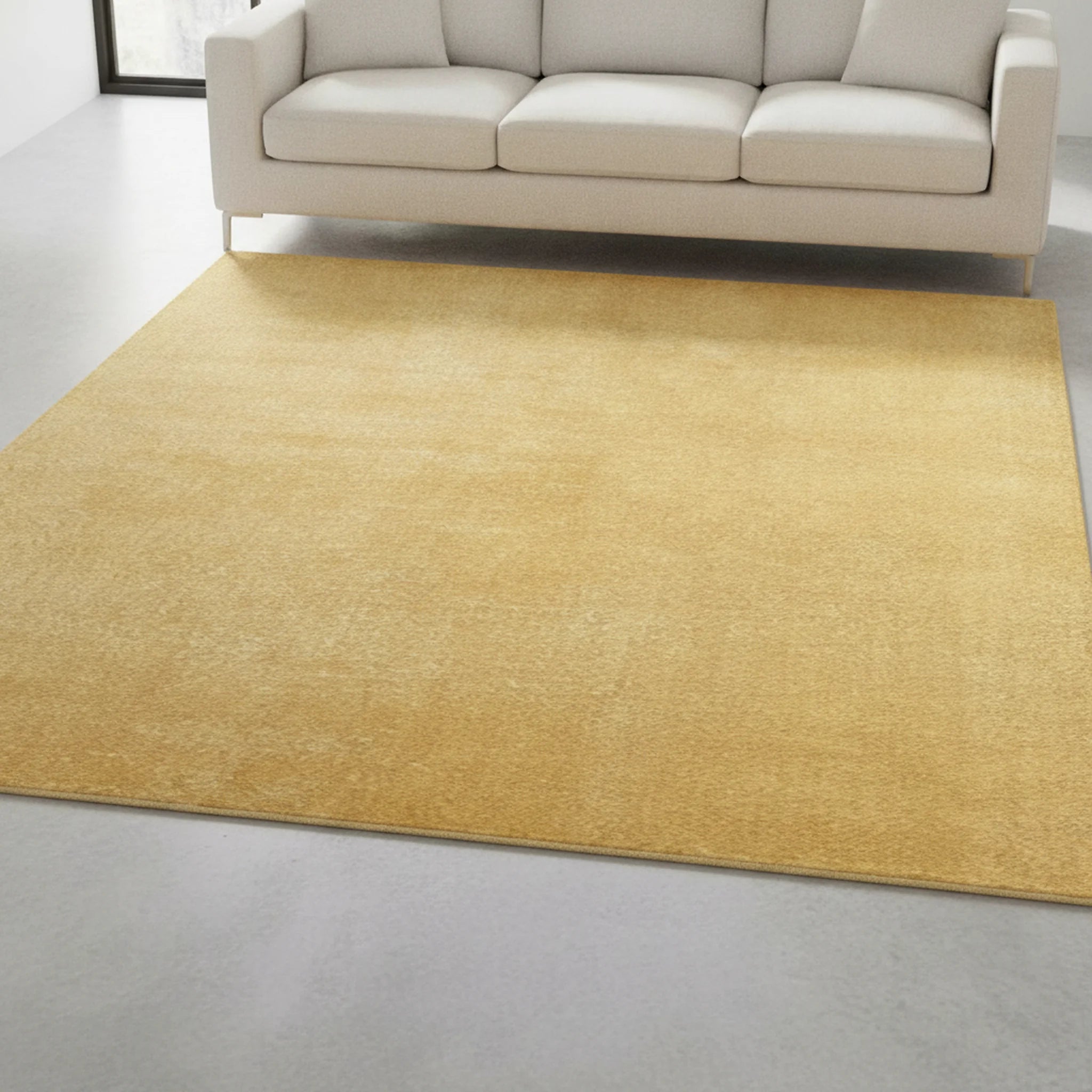 Karpet24 Loft – Luxe, Fluweelzacht Effen Vloerkleed in Goud, Modern & Stijlvol - Sfeerbeeld