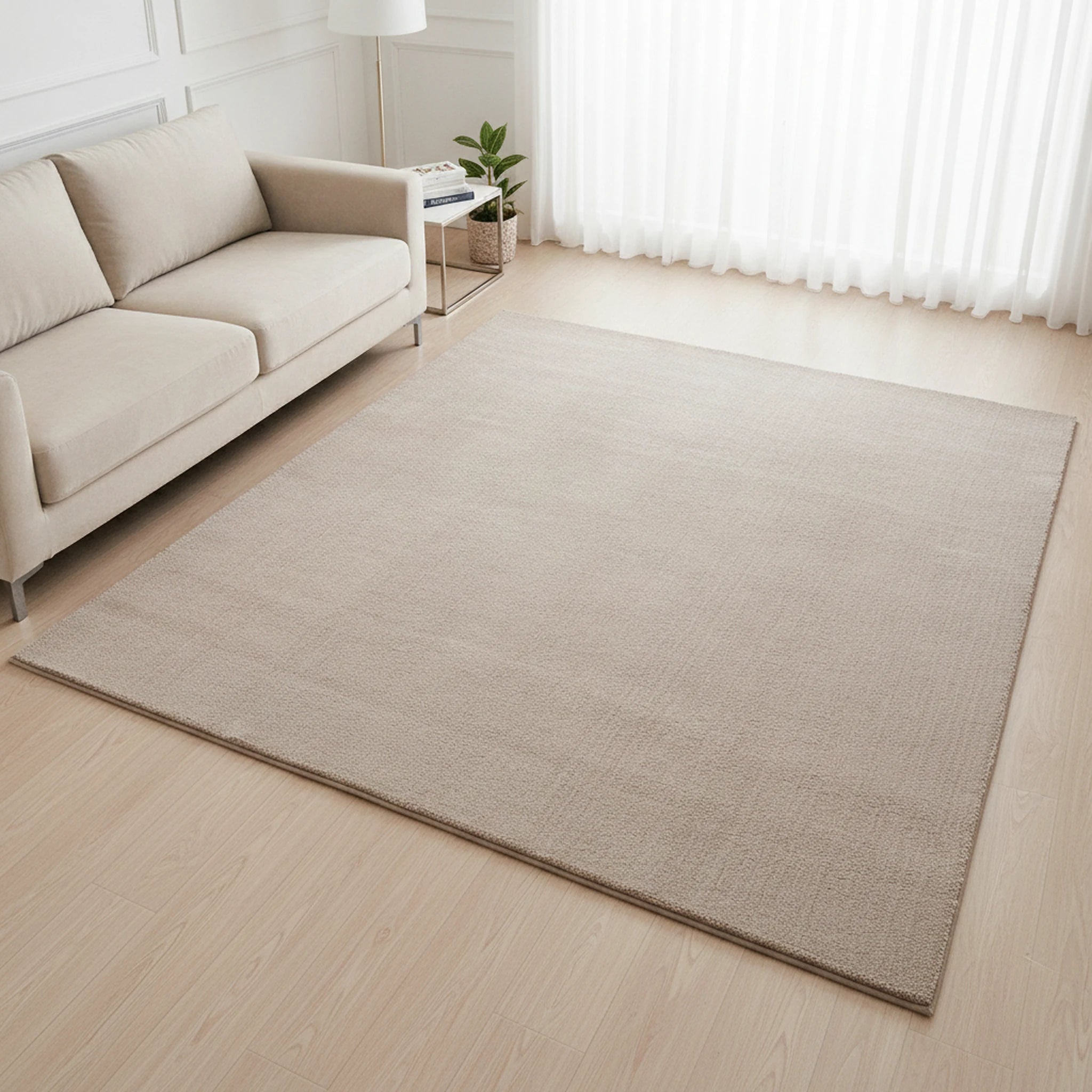 Karpet24 Loft – Luxe, Fluweelzacht Effen Vloerkleed in Zand, Modern & Stijlvol - Sfeerbeeld