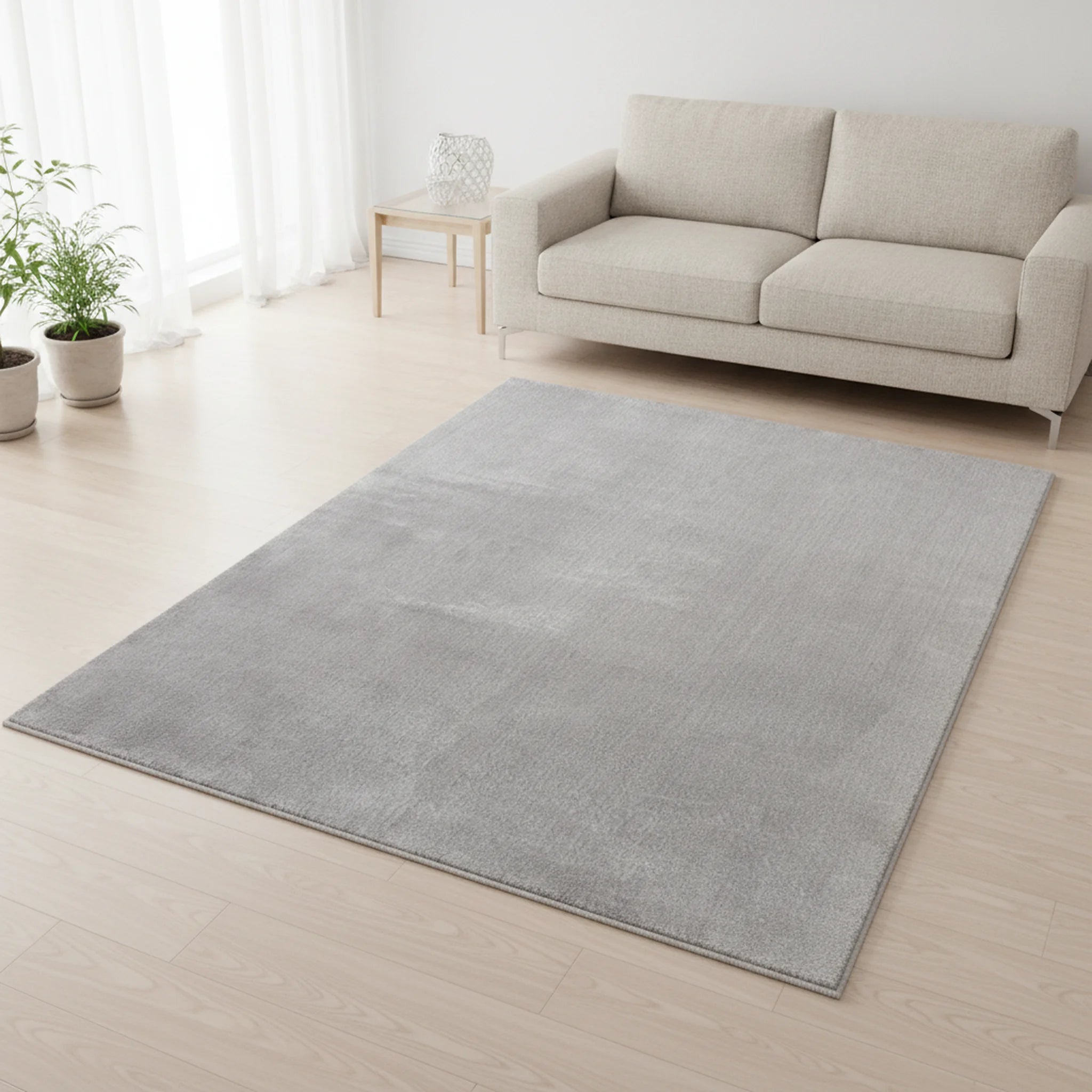 Karpet24 Loft – Luxe, Fluweelzacht Effen Vloerkleed in Grijs, Modern & Stijlvol - Sfeerbeeld