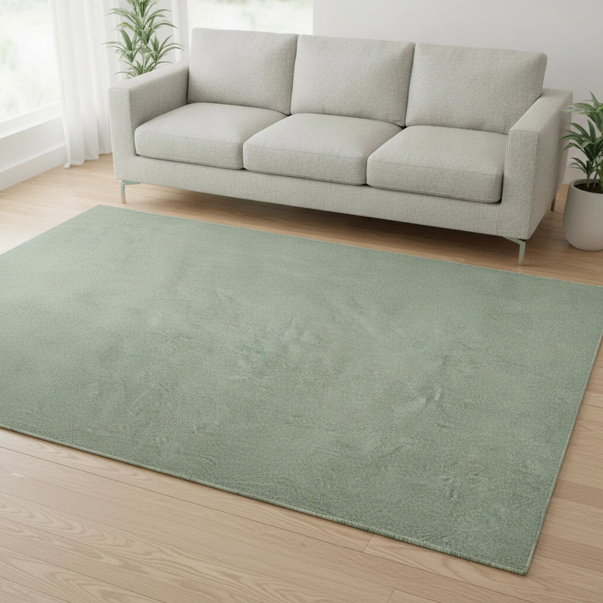 Karpet24 Loft – Luxe, Fluweelzacht Effen Vloerkleed in Mintgroen, Modern & Stijlvol - Sfeerbeeld