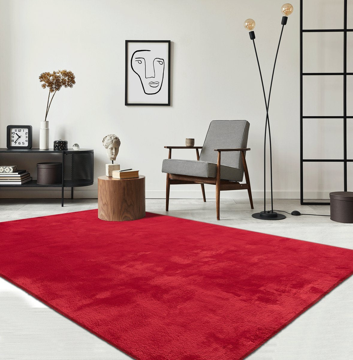 Karpet24 Loft – Luxe Fluweelzacht Effen Vloerkleed in Diep Rood, Modern & Stijlvol — hoekdetail