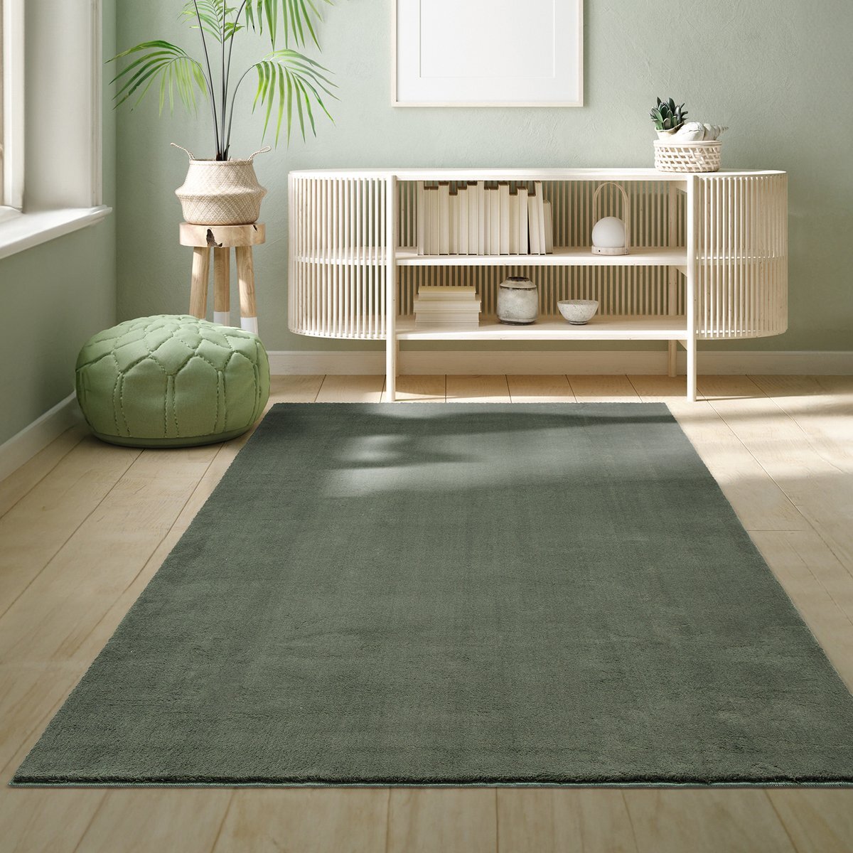 Karpet24 Loft – Luxe, Fluweelzacht Effen Vloerkleed in Donkergroen, Modern & Stijlvol — detail weefsel