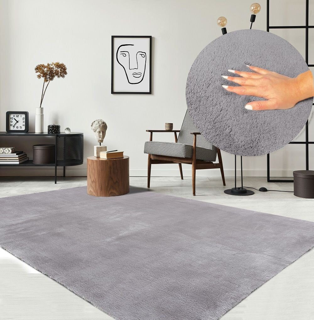 Karpet24 Loft – Luxe, Fluweelzacht Effen Vloerkleed in Grijs, Modern & Stijlvol — hoek