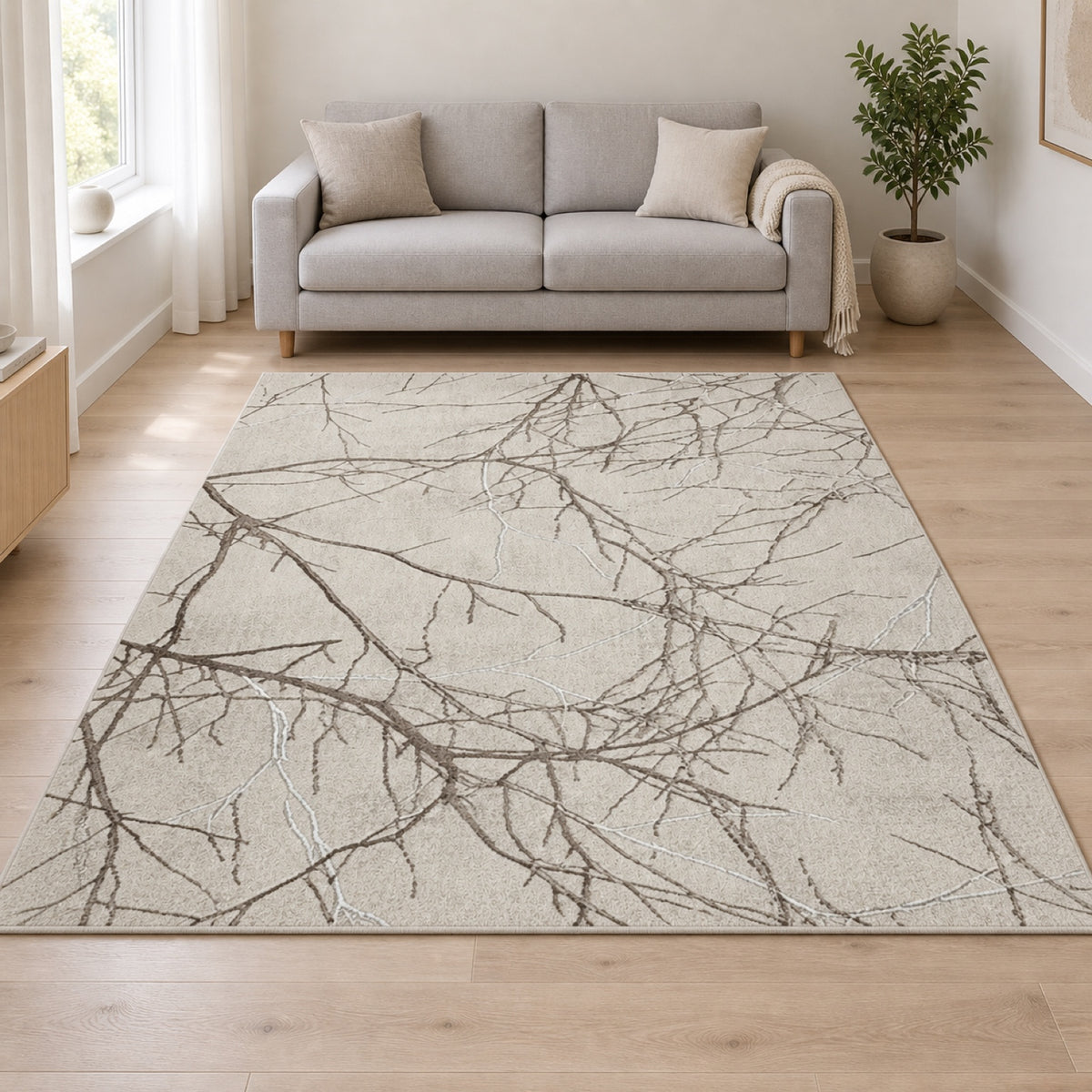 Vloerkleed Creation Beige Crème – Laagpolig Modern – sfeerimpressie in de woonkamer