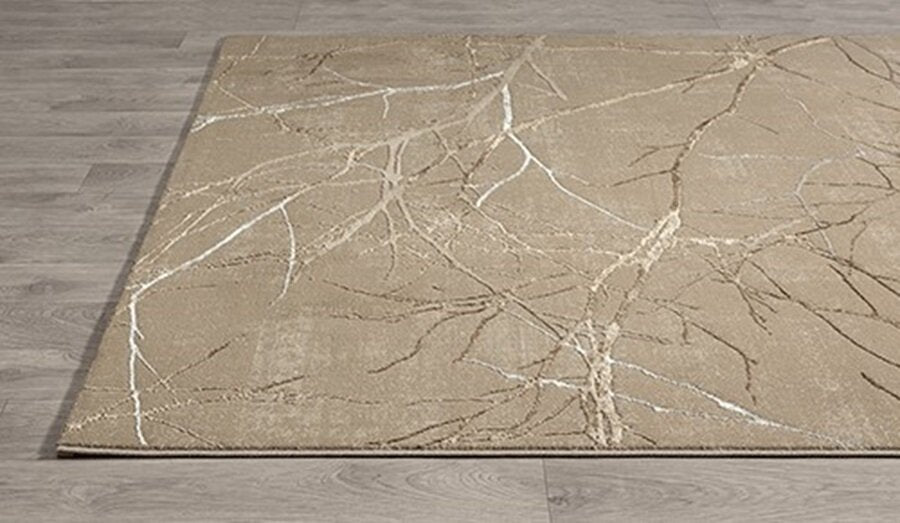 Karpet24 Modern Vloerkleed Creation - Laagpolig Tapijt met Stijlvol Takkenontwerp in Taupe en Crème - Vooraanzicht