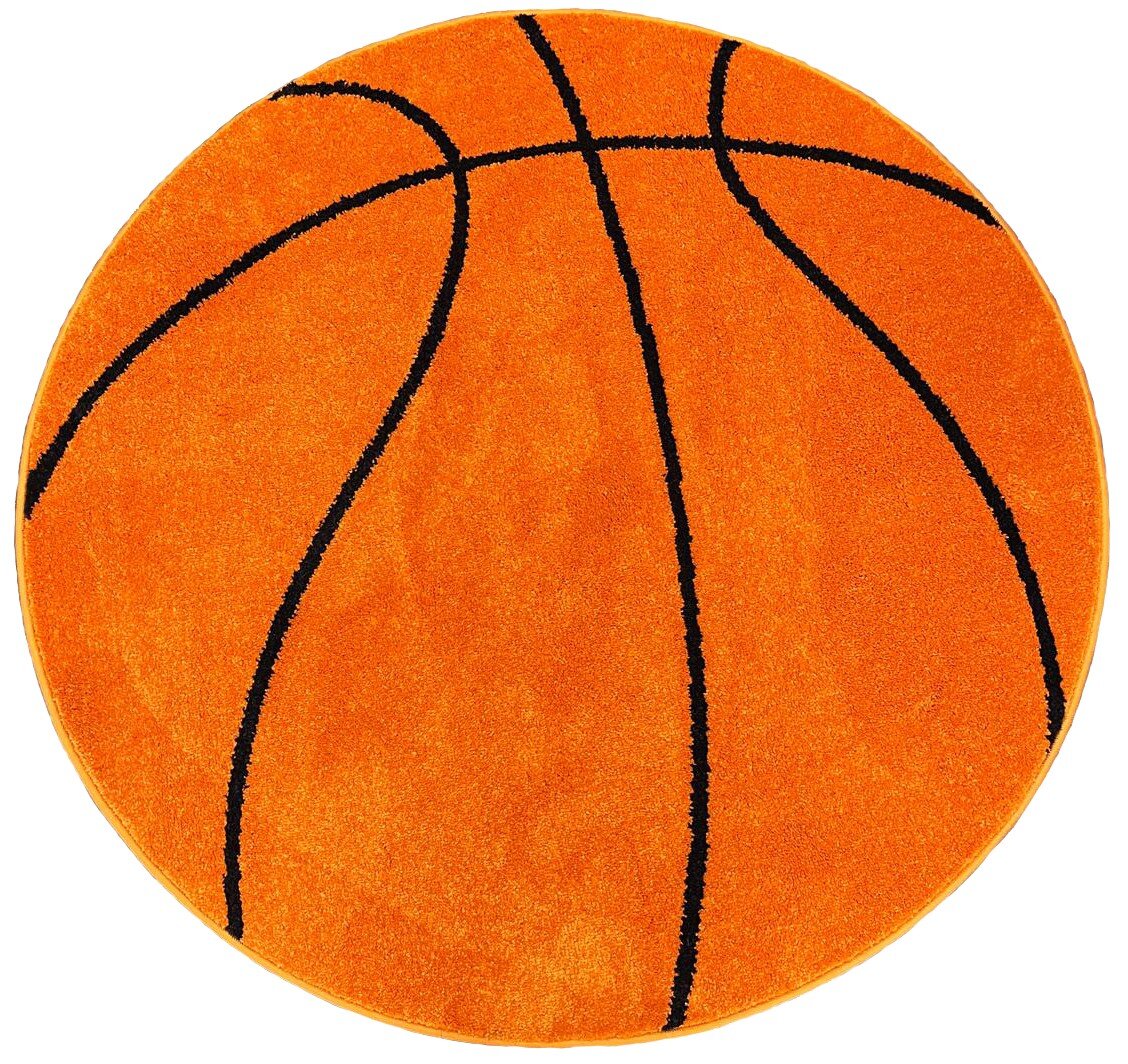 Karpet24 Rond Vloerkleed – Basketbal Design voor de Kinderkamer | Oranje/Zwart - Vooraanzicht