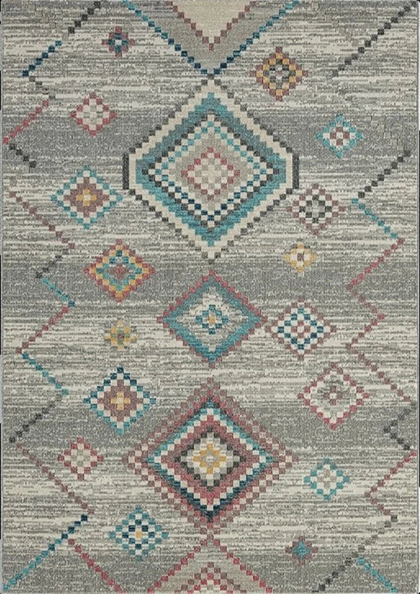 Karpet24 Salsa – Binnen & Buiten Vloerkleed in Blend Aztec Stijl, Grijs Blauw - Vooraanzicht