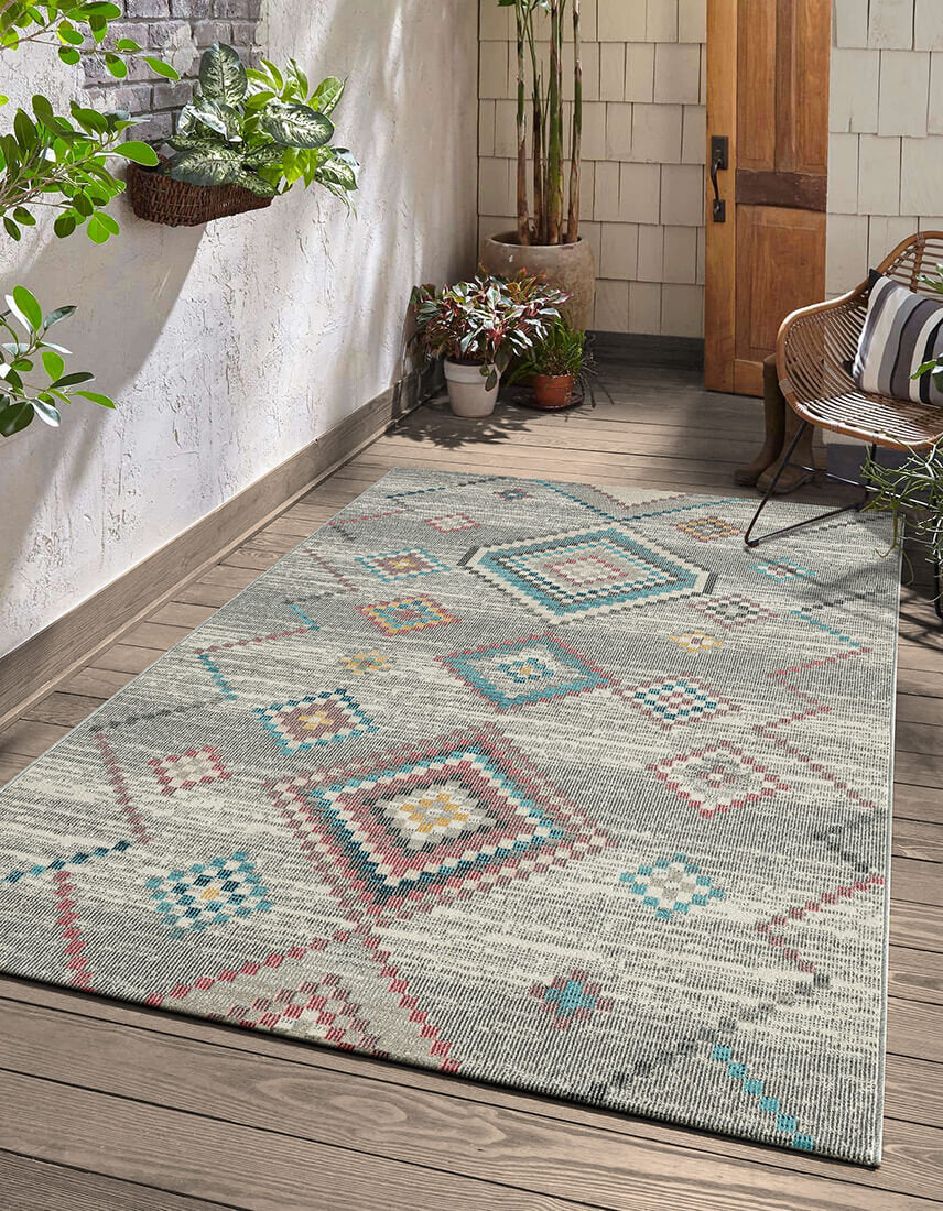 Karpet24 Salsa – Binnen & Buiten Vloerkleed in Blend Aztec Stijl, Grijs Blauw — sfeerbeeld in interieur