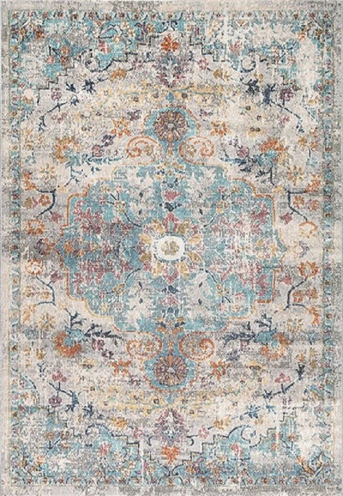 Karpet24 Salsa – Vintage Style Vloerkleed met Oosters Design in Blauw-Beige - Vooraanzicht