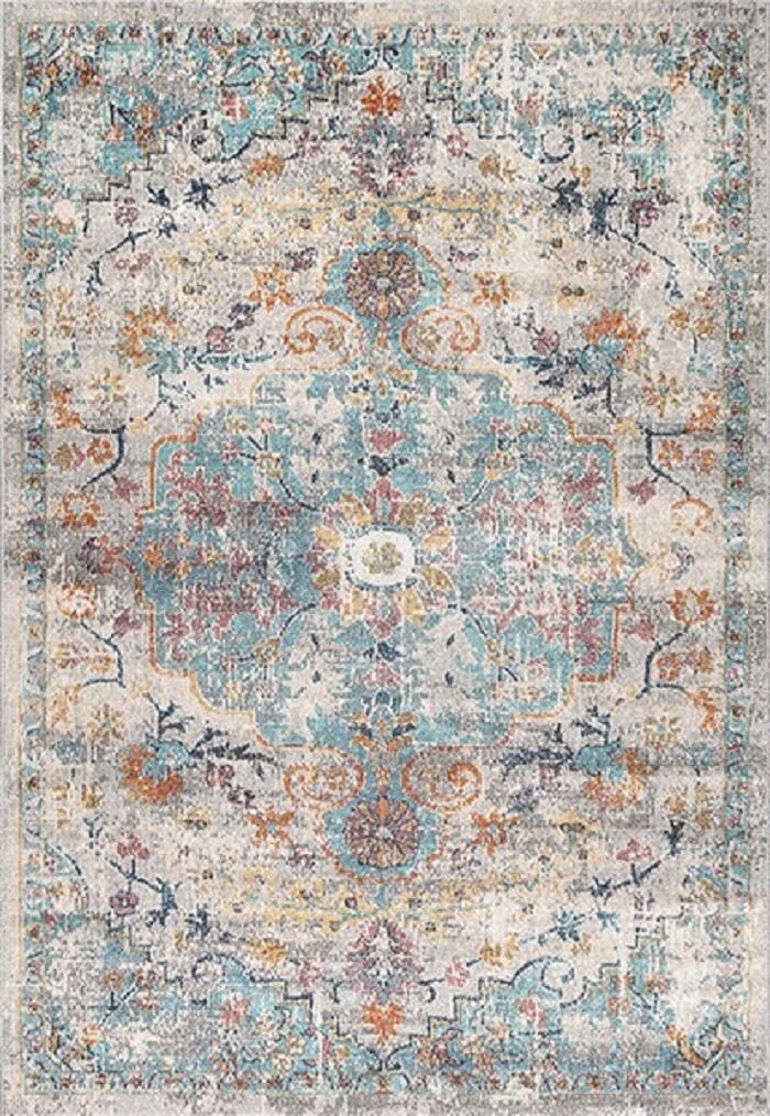 Karpet24 Salsa – Vintage Style Vloerkleed met Oosters Design in Blauw-Beige — bovenaanzicht