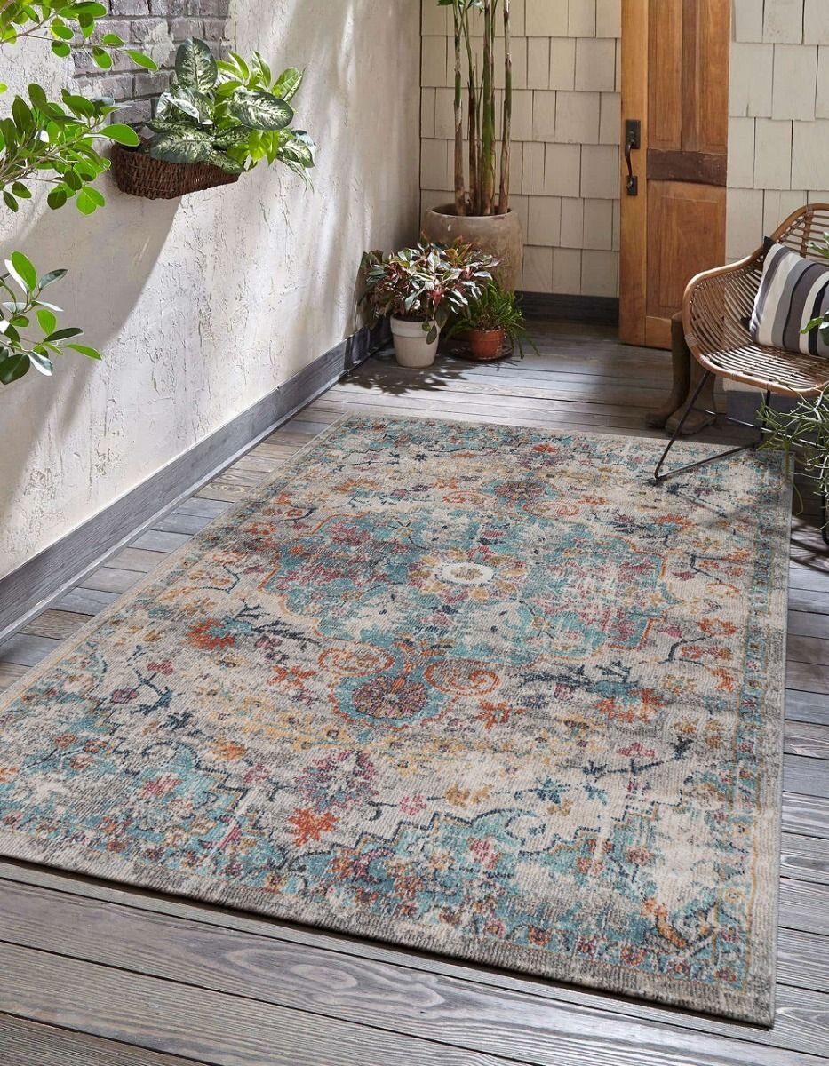 Karpet24 Salsa – Vintage Style Vloerkleed met Oosters Design in Blauw-Beige — detail weefsel