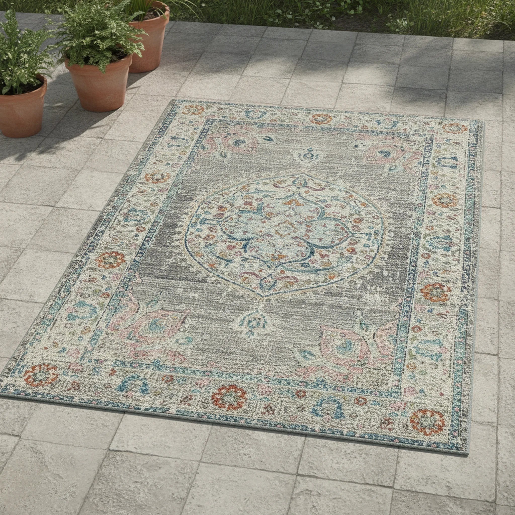 Karpet24 Salsa – Vintage Vloerkleed Grijs, Weerbestendig & UV-bestendig voor Binnen & Buiten - Sfeerbeeld