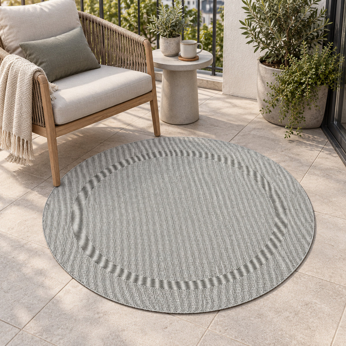 Karpet24 Sisal grijs – rond 120 cm op terras