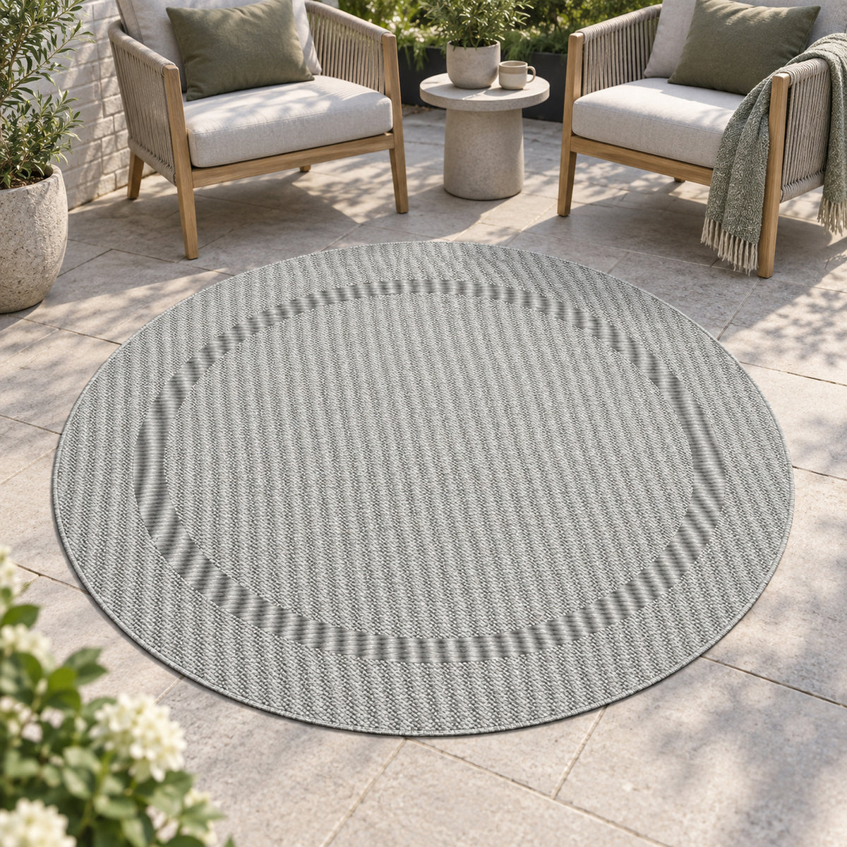 Karpet24 Sisal grijs – rond 160 cm op terras