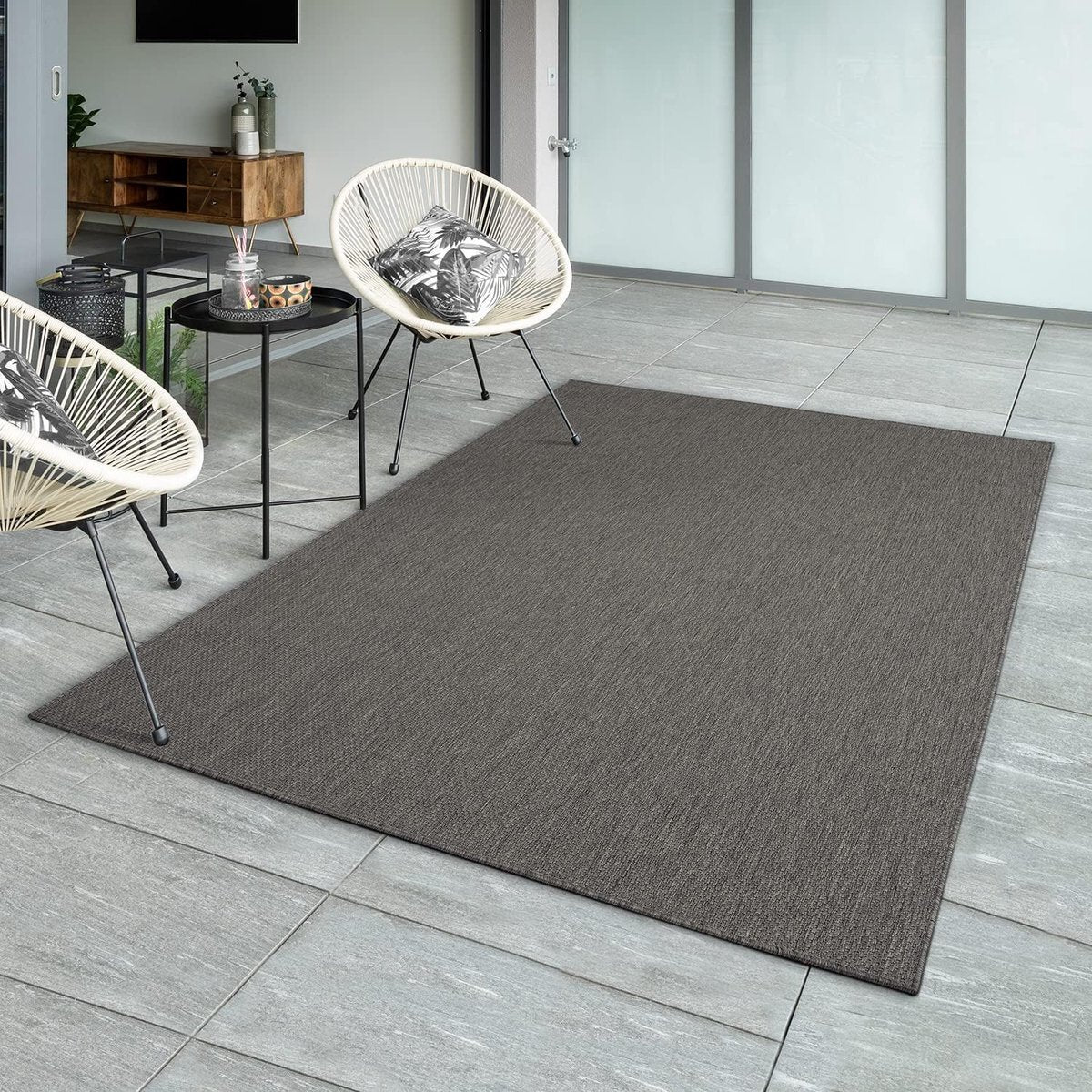 Karpet24 Sisal – Modern Effen Vloerkleed voor Binnen & Buiten, Antraciet — sfeerbeeld in interieur