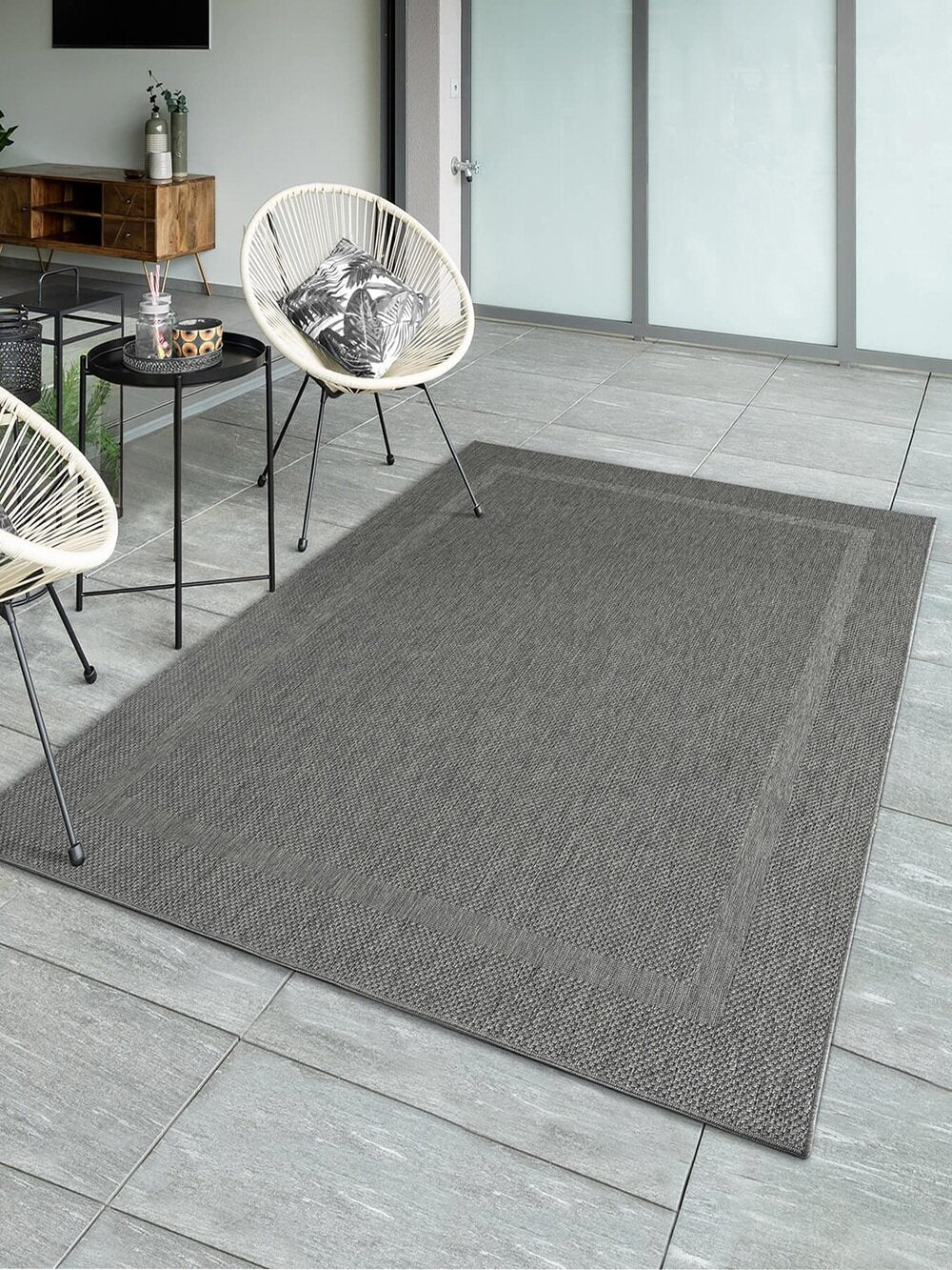 Karpet24 Sisal – Modern Laagpolig Vloerkleed voor Binnen & Buiten Antraciet — detail weefsel