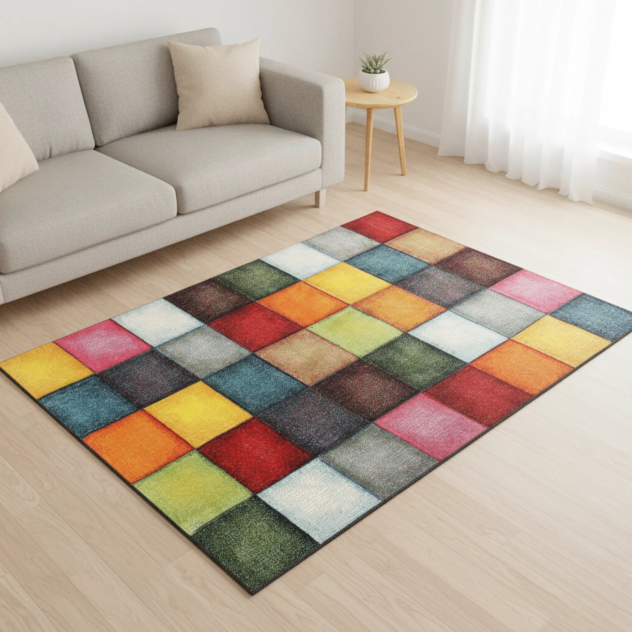 Karpet24 vloerkleed Belis - Modern Blokjesdesign - Kleurrijk & Stijlvol - Sfeerbeeld
