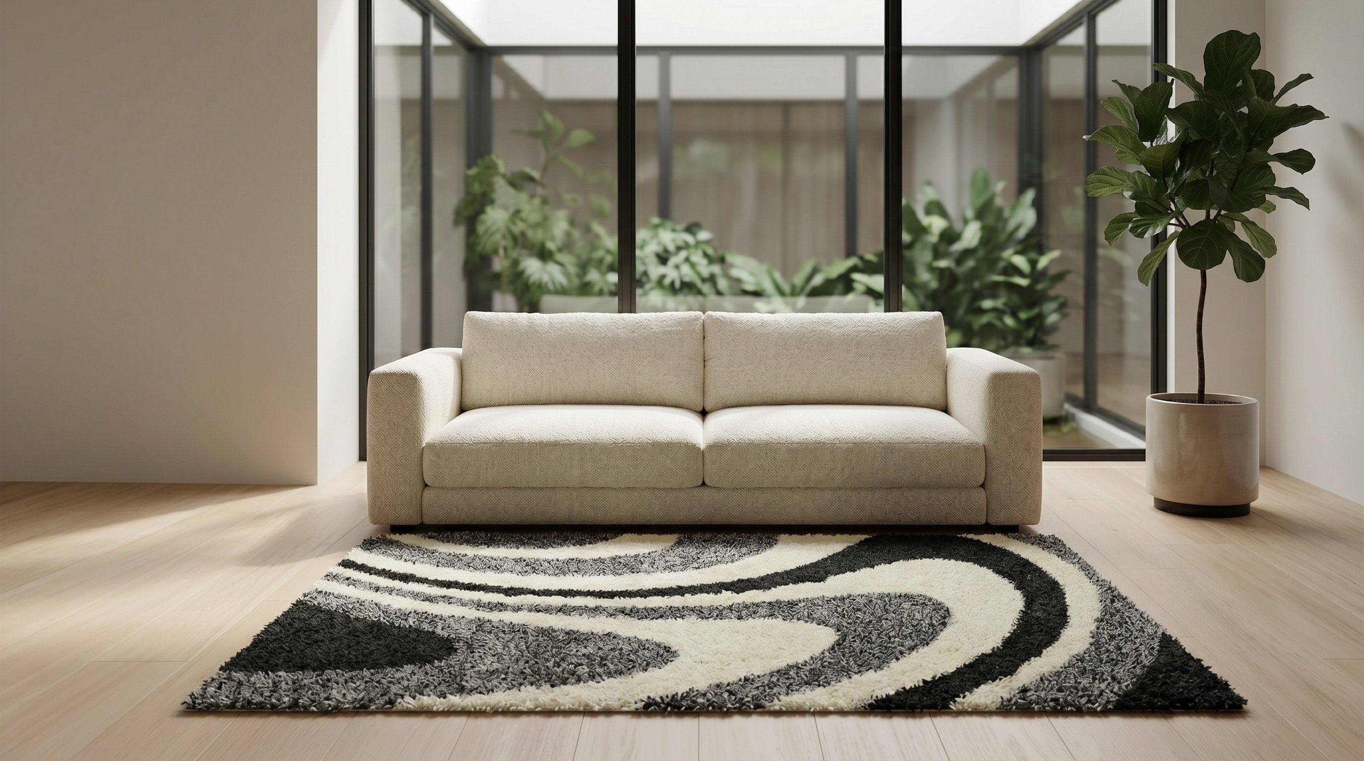 Hoogpolig vloerkleed in lichte slaapkamer — Karpet24 lookbook