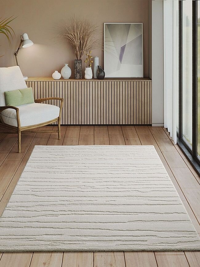 Luxe Japandi Vloerkleed Elio – Crème Natuursteenlook — sfeerbeeld in interieur