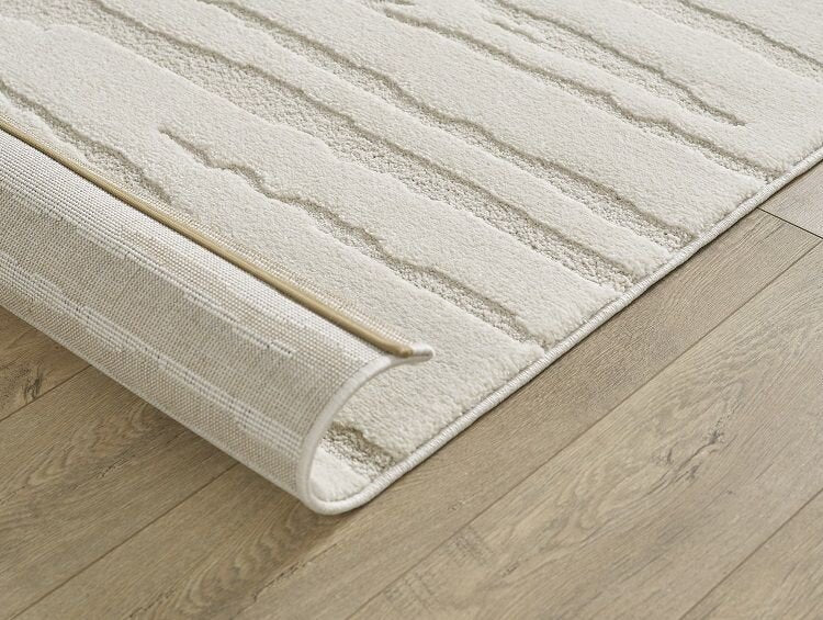 Luxe Japandi Vloerkleed Elio – Crème Natuursteenlook — hoek