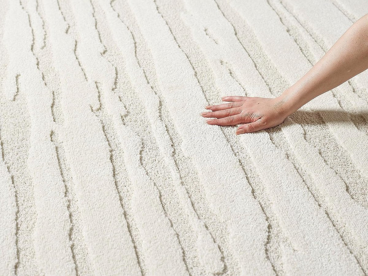 Luxe Japandi Vloerkleed Elio – Crème Natuursteenlook — bovenaanzicht