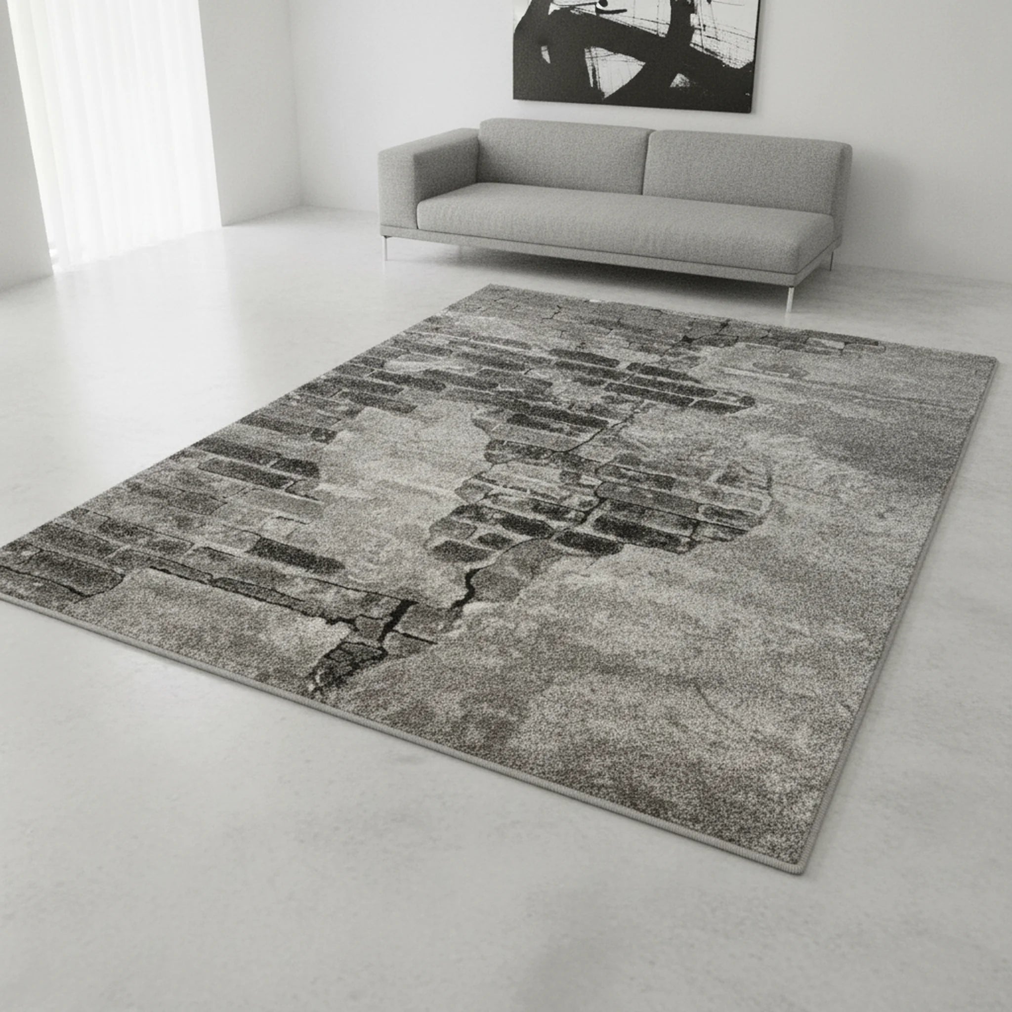 Laagpolig Muur Design Vloerkleed - Ibiza - Grijs - Sfeerbeeld