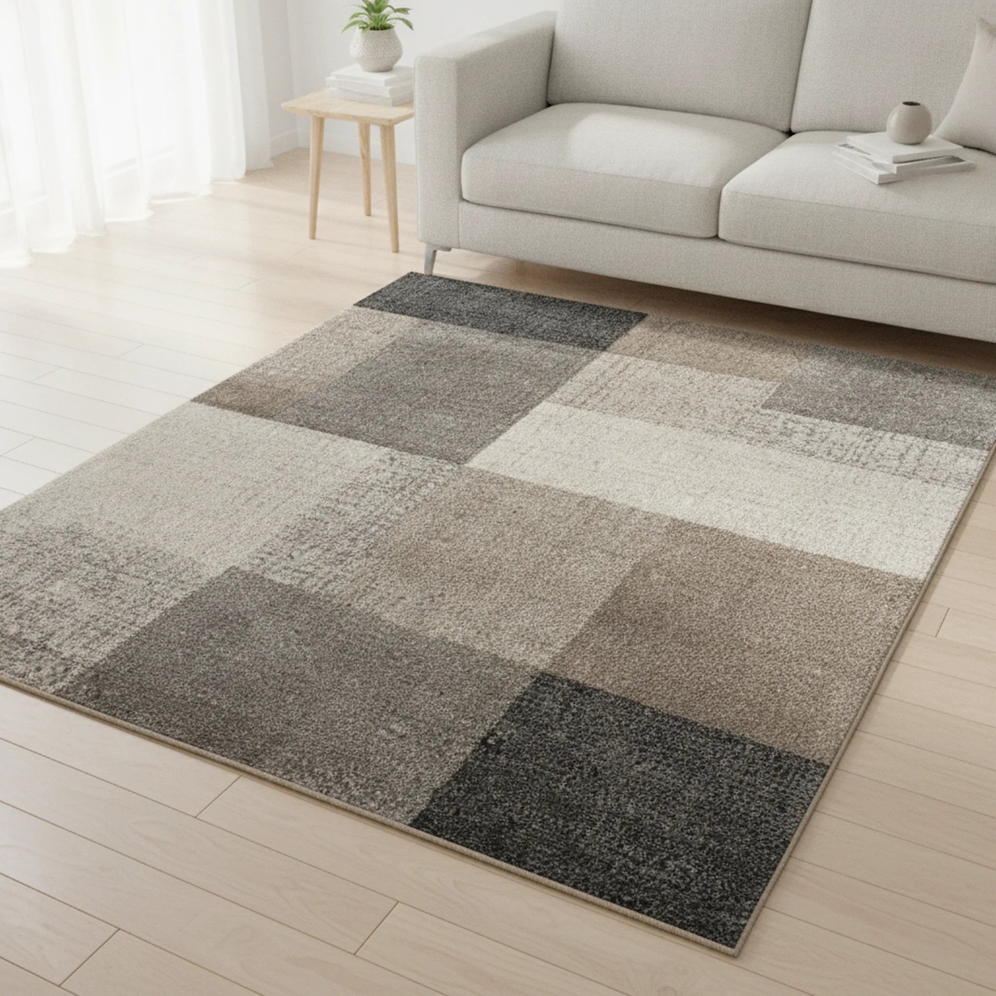 Modern Blokdesign Laagpolig Vloerkleed – Stijlvol, Warm & Tijdloos voor Elk Interieur - Sfeerbeeld