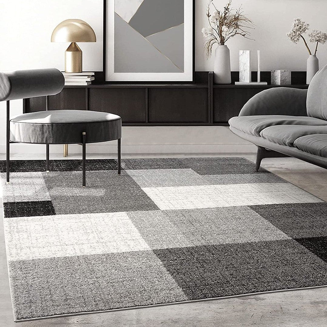 Modern Blokdesign Laagpolig Vloerkleed – Stijlvol, Warm & Tijdloos voor Elk Interieur Grijs