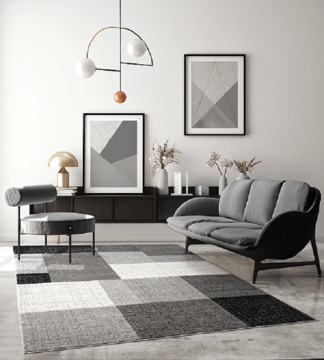 Modern Blokdesign Laagpolig Vloerkleed – Stijlvol, Warm & Tijdloos voor Elk Interieur Grijs - Vooraanzicht