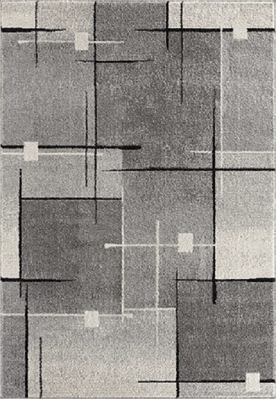 Modern Geometrisch Laagpolig Vloerkleed – Grijs, Zwart & Cream Stijlvolle Blikvanger - Vooraanzicht